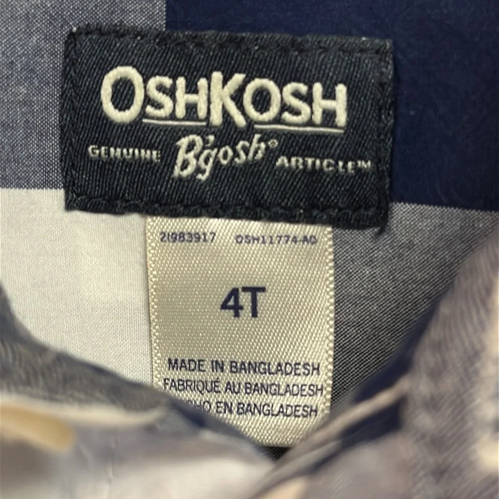 Oshkosh B’gosh Blue/ White Plaid Button-down Shirt Toddler Boy 4T Preowned